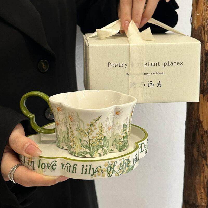 油画般风铃花马克杯陶瓷咖啡杯碟套装高颜值下午茶水杯子伴手礼盒