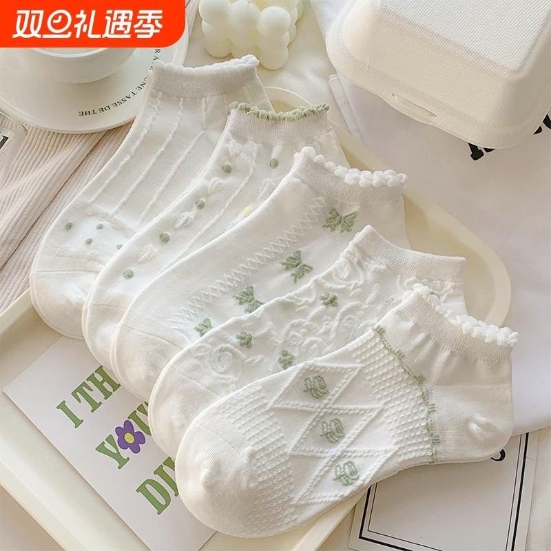 纯棉夏季薄款浅口透气袜子女船袜吸汗透气可爱白色短袜夏天女袜子