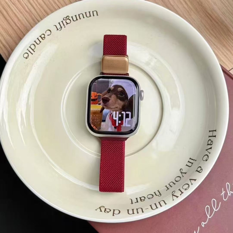 【小红书爆款】适用iwatch10表带S11苹果手表applewatch9秋冬新款S8细版尼龙S7磁吸S6酒红可爱透气SE女S5运动