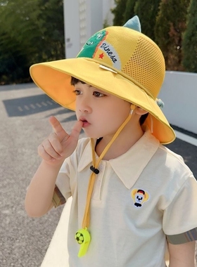 儿童防晒帽夏季男女童防紫外线太阳帽宝宝卡通网眼大檐遮阳渔夫帽