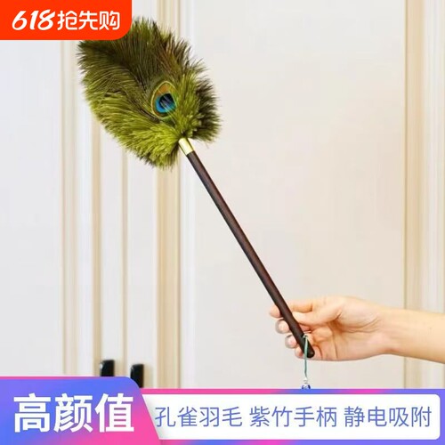 孔雀鸵羽掸家用除尘清洁摆件不掉毛胡桃木手柄高档装饰品吸附静电