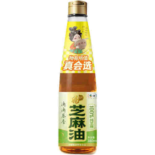 福临门真会选芝麻油380ml瓶装100%纯芝麻香油调味火锅油家用产品