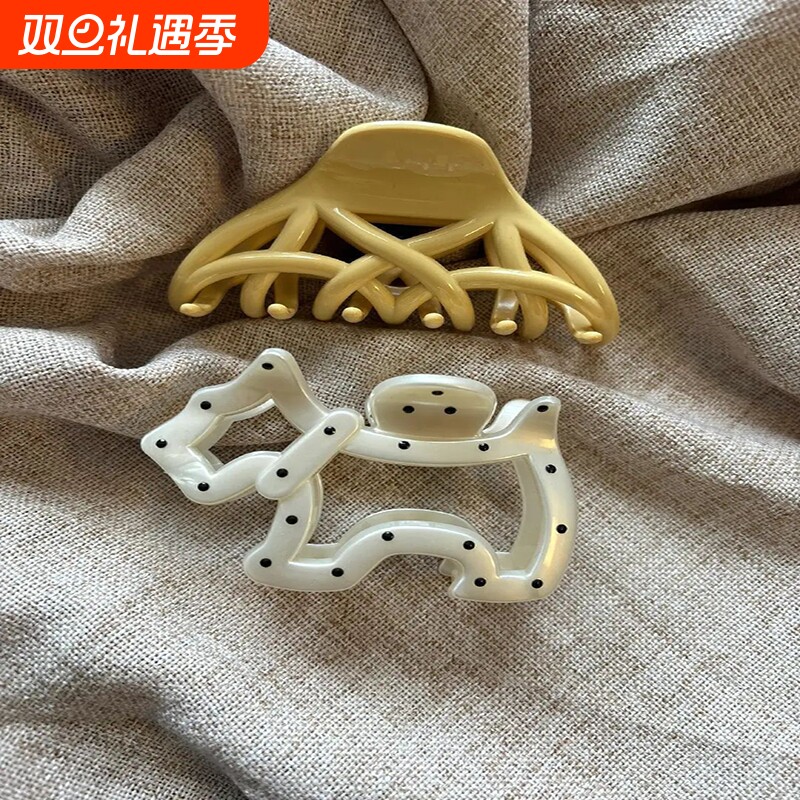 蝴蝶结波点小狗抓夹可爱少女发抓半扎盘发鲨鱼夹高级感发饰头饰品