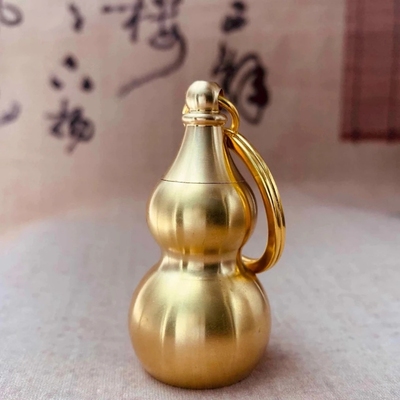 纯黄铜钥匙扣黄铜手工小葫芦实心空心高档汽车钥匙链挂件朱砂福禄