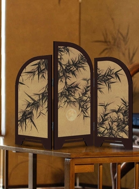 中古风桌面屏风摆件中国风茶室餐厅装饰画斗柜电视柜餐边柜摆台画