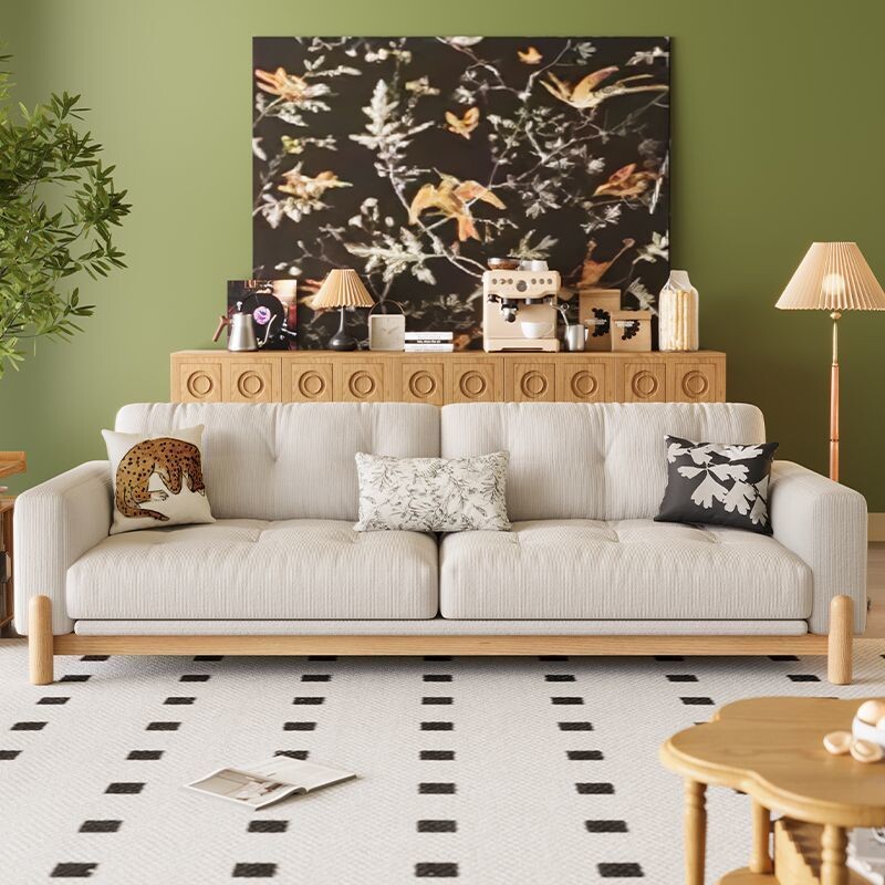 c法式复古实木侧板沙发直排双三人客厅白蜡木中古风布艺沙发可拆