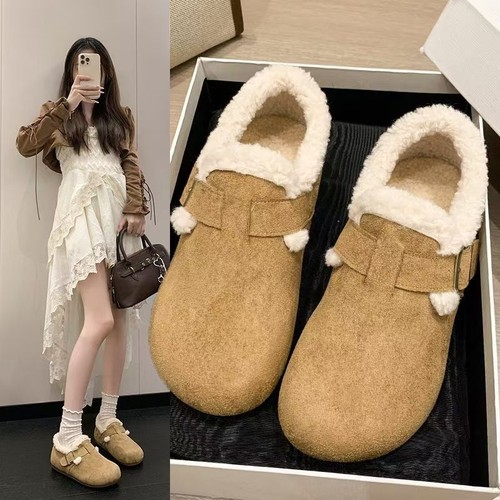 加绒女鞋2025秋冬季新款真皮小白鞋时尚百搭平底运动保暖单鞋毛绒