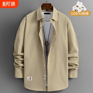 衬衫 外套2026新款 男士 工装 痞休闲男衬衣绿色纯棉黑色灰色 春季 长袖