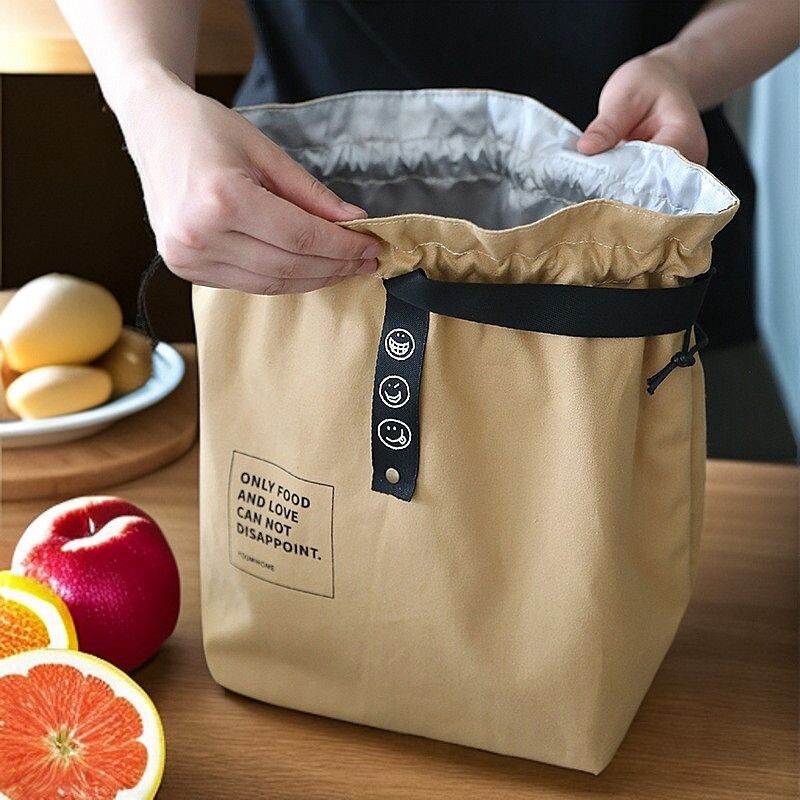 小众保冷袋保温防水上班族束口便当袋保温圆形学生早餐饭盒手提包