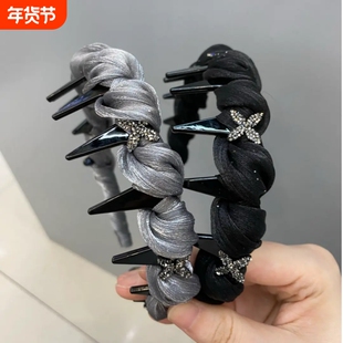 法式风轻奢风绢纱缠绕带齿发箍女款高级感压发头箍高颅顶气质2025