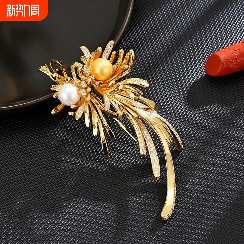 人间烟火大气胸针高档奢华大衣别针配饰珍珠烟花气质胸花礼服领针