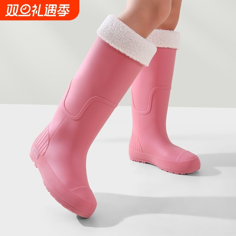 高筒时尚耐磨加绒中筒女士保暖雨鞋雨靴厨房水鞋工作防滑防水胶鞋