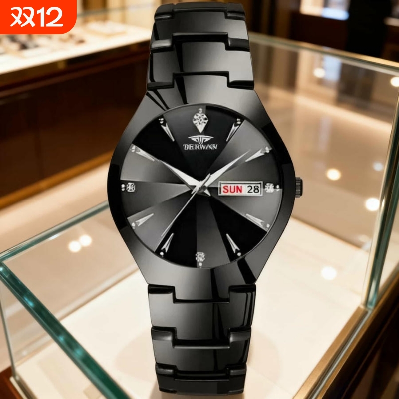 手表男款机械风全自动防水高级感全自动男表数字双日历防水腕表男