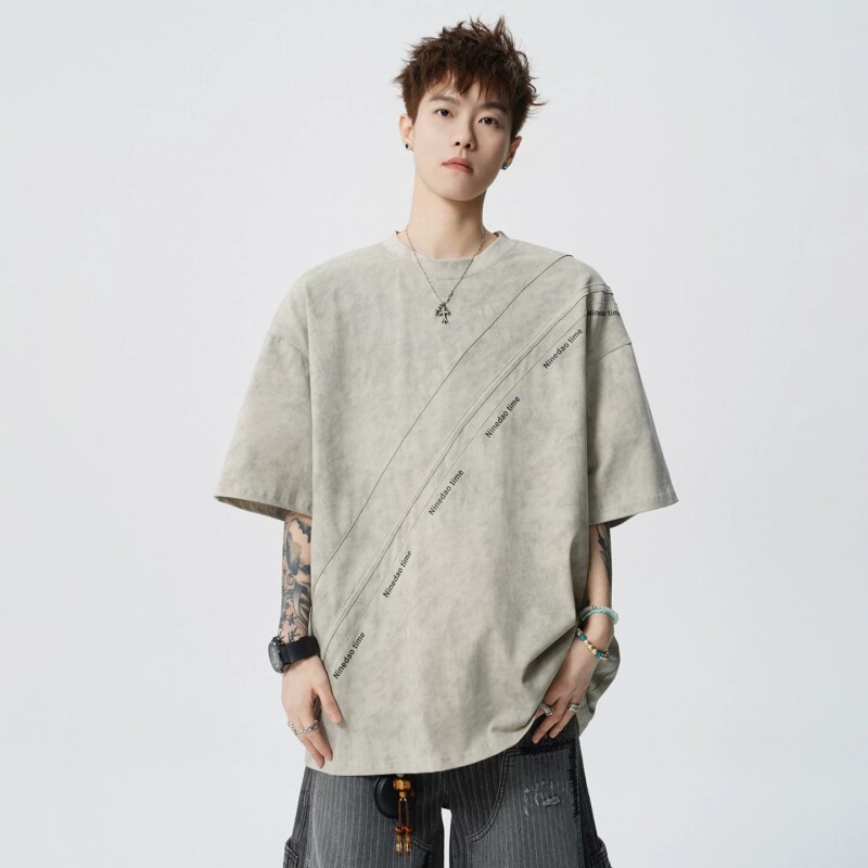 扎染短袖T恤男士2026新款夏季t宽松男款半袖上衣服黑色白色时尚