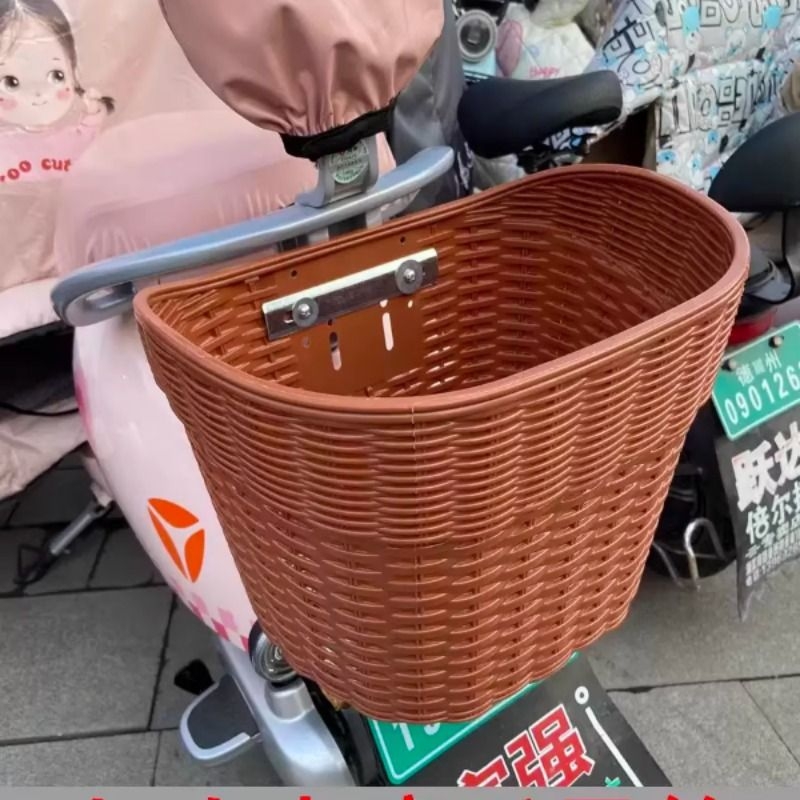 电动摩托车后尾篮筐电动车后置车筐框加大书包车篓菜篮子塑料挂篮