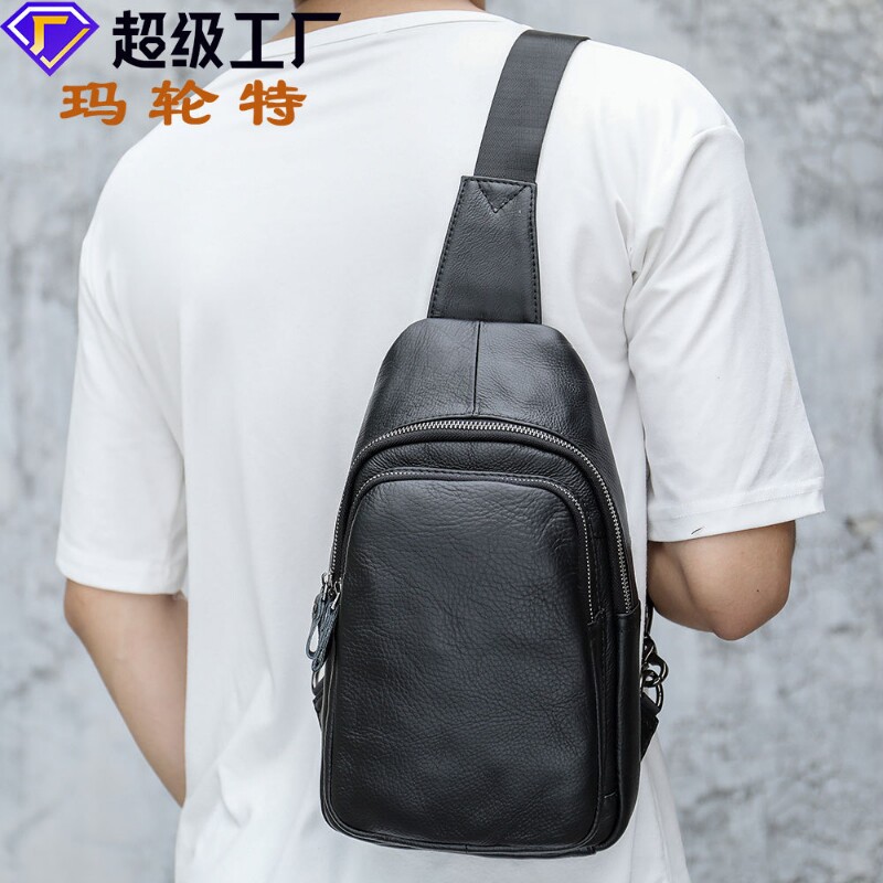 玛轮特新款真皮胸包男士休闲复古牛皮斜跨小包男潮chest bag