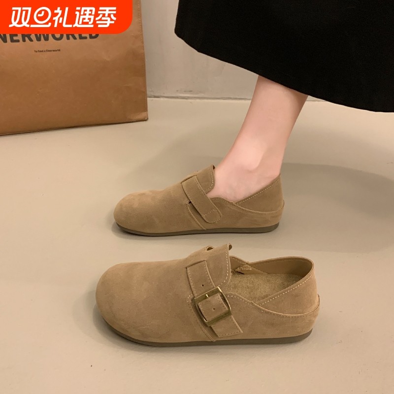 厚底复古全包勃肯鞋女2025秋季新款一脚蹬博肯单鞋休闲豆豆乐福鞋