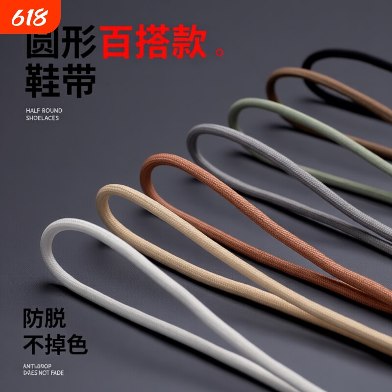 圆形鞋带通用椰子鞋老爹鞋运动休闲鞋彩色白色男女ins潮鞋带圆绳