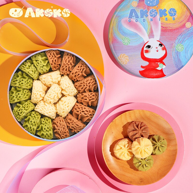 AKOKO黄油曲奇饼干礼盒160g原味抹茶咖啡零食甜品礼物女生糕点 - 实物图