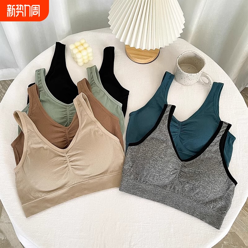 跨境加肥加大无缝固定杯运动无钢圈裹胸文胸背心加大码美背妈妈款