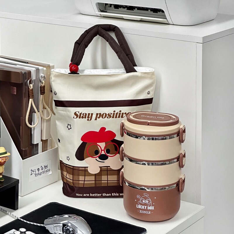 上班族带饭圆形保温饭盒专用手提袋防水便当饭兜特别好看的饭盒袋