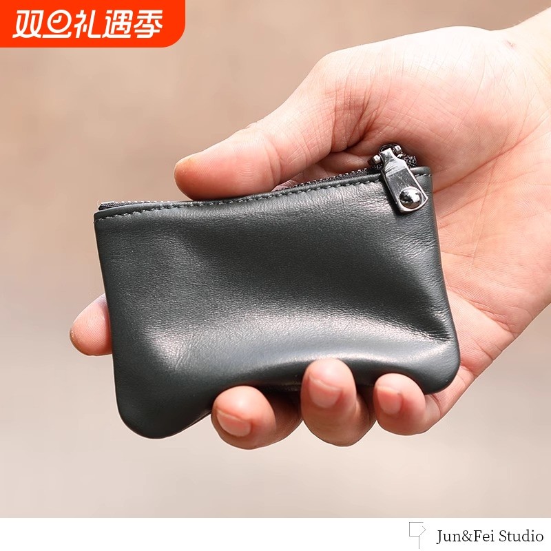 时尚羊皮质感拉链零钱钥匙包男士短款小钱包迷你硬币手包女款高级