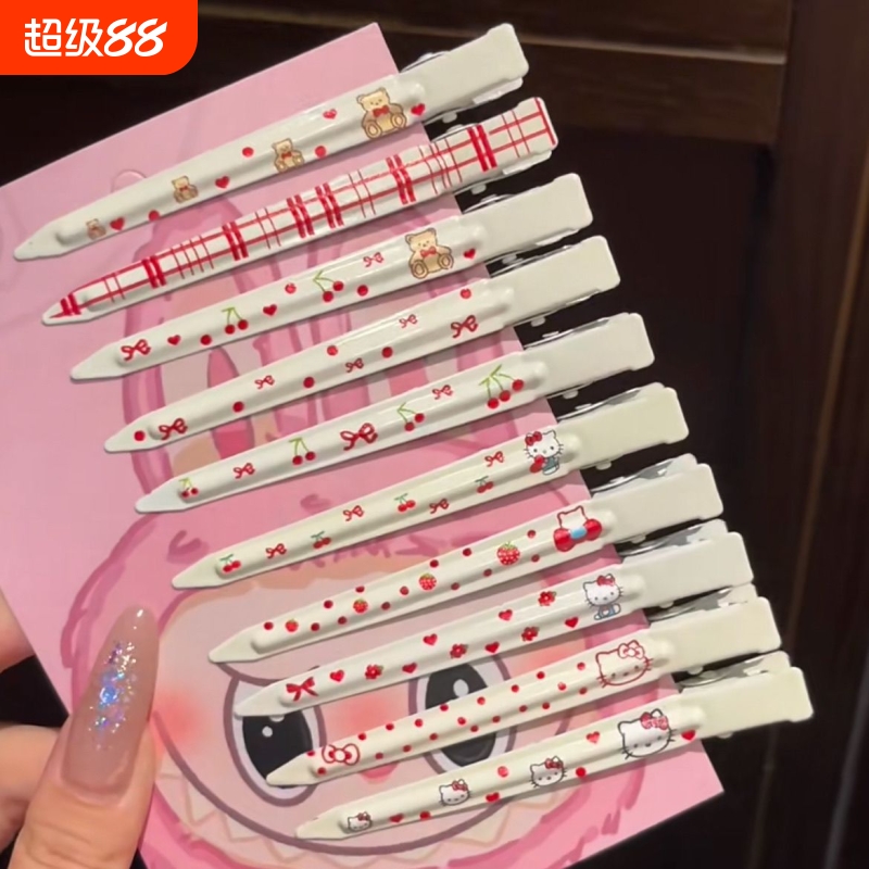 可爱猫咪星星樱桃小熊金属长条发夹夏季新款甜美百搭刘海鸭嘴夹