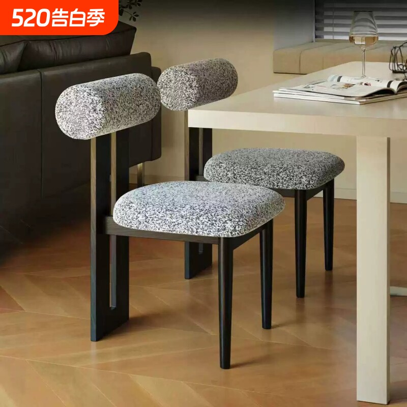 中古风实木餐椅家用靠背椅子法式复古餐厅餐桌椅设计师化妆河马椅