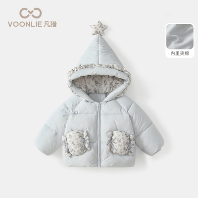 凡猎女宝宝冬季甜美碎花连帽外套