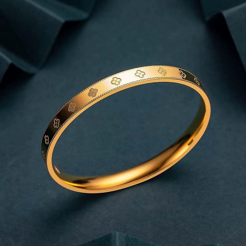 铼金手镯四叶草金包银手镯女款沙金情侣幸运草时尚不掉色首饰