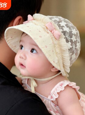 小月龄外出婴儿帽子遮阳帽夏季薄款透气网纱遮阳公主帽女宝啼宽檐
