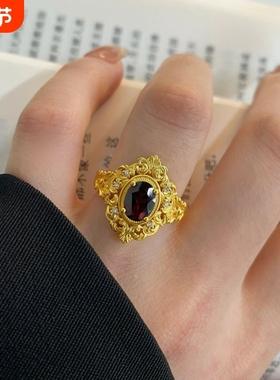 法式中古金色花丝蛋形戒指女复古轻奢优雅贵气镶嵌锆石老钱风指环