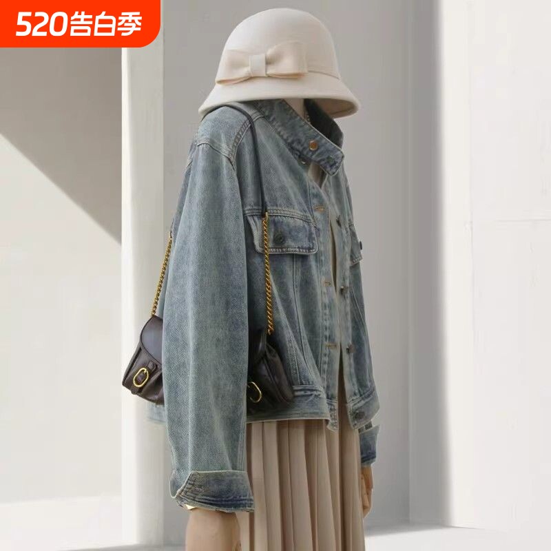 女童复古时髦水洗牛仔衣中大童韩版洋气立领外套儿童装春秋款开衫