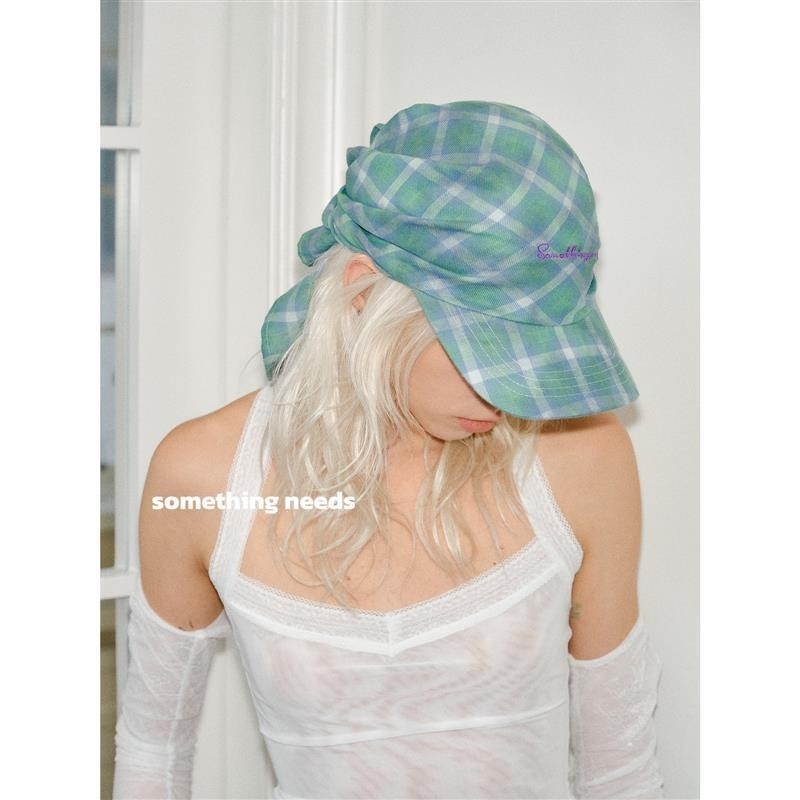 郑佰万 个性复古格子棒球帽女大头围街头绑带春夏酷帅绑头鸭舌帽