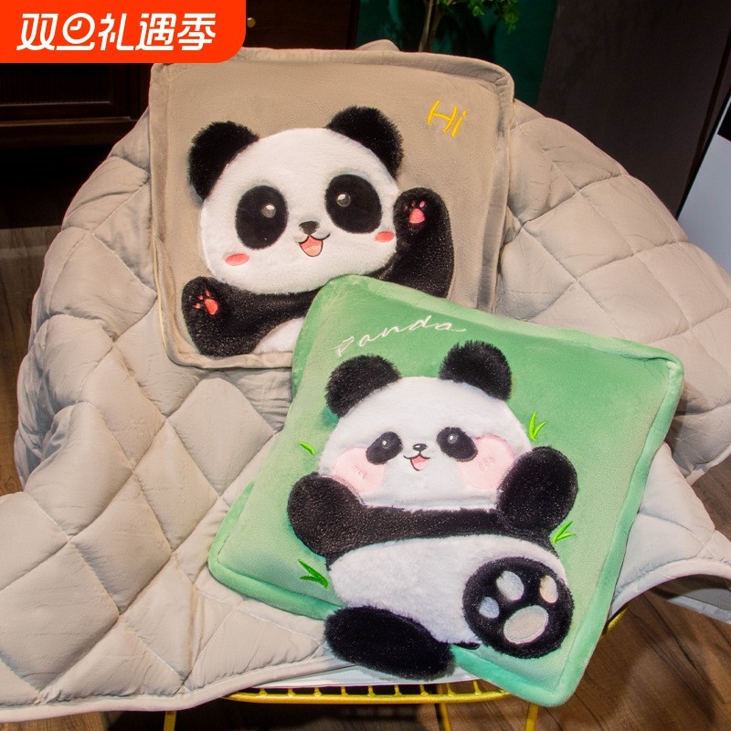 可爱熊猫二合一抱枕被空调被办公室被子两用车载靠枕沙发靠垫秋冬