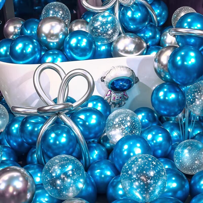蓝色主题生日气球男孩周岁儿童宝宝派对氛围装饰场景布置亮片成长