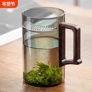 玻璃杯绿茶杯男士喝茶专用泡茶杯办公室喝水杯子防烫高硼硅月牙