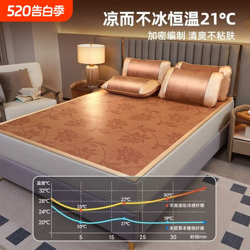 凉席藤席夏天2026新款席子夏季天然草席儿童双面冰丝夏凉垫学生