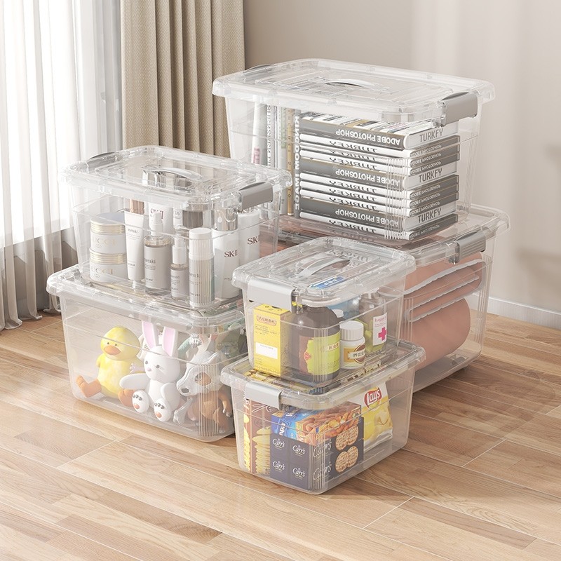 透明收纳箱带盖装衣服储物箱子家用零食盒玩具杂物车载后备整理筐