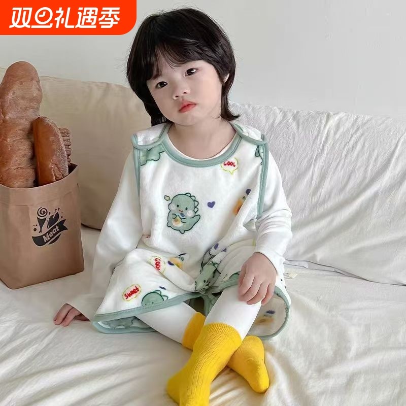 睡袋宝宝秋冬款法兰绒背心冬季加绒儿童马甲婴儿连体睡衣珊瑚绒