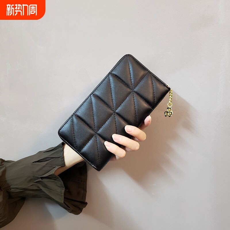 菱格纹女士钱包女长款多功能皮夹2023新款时尚卡包手拿包钱夹拉链