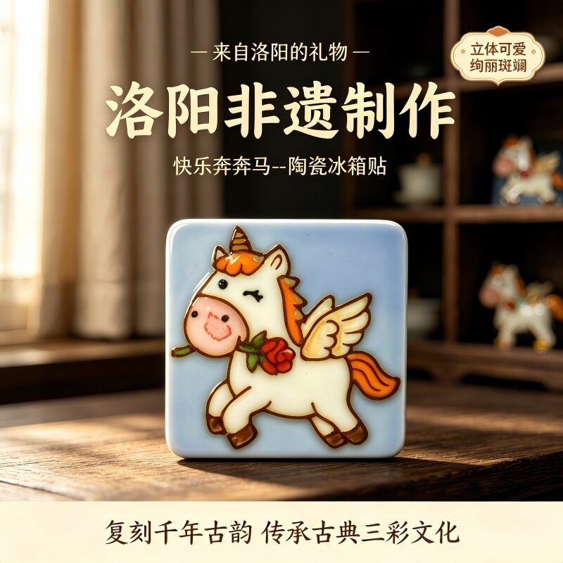非遗洛阳唐三彩陶瓷马瑞兽文创艺术品伴手礼陶瓷冰箱贴多规格可选