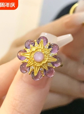 中古vintage镶嵌锆石金色戒指