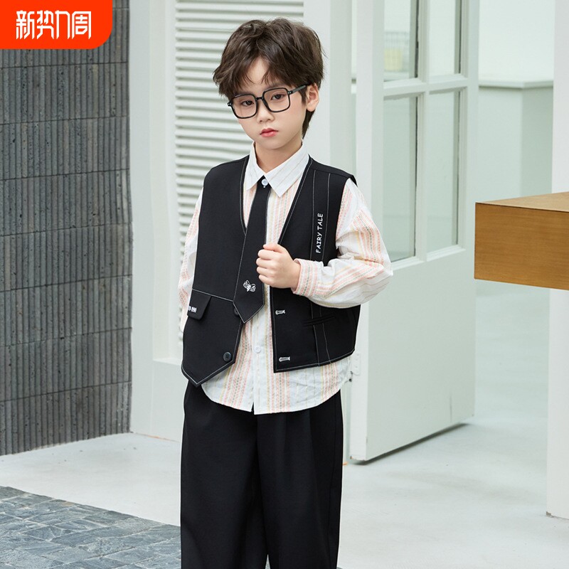 花童男童礼服马甲套装夏婚礼儿童生日小西装男孩主持人毕业演出服