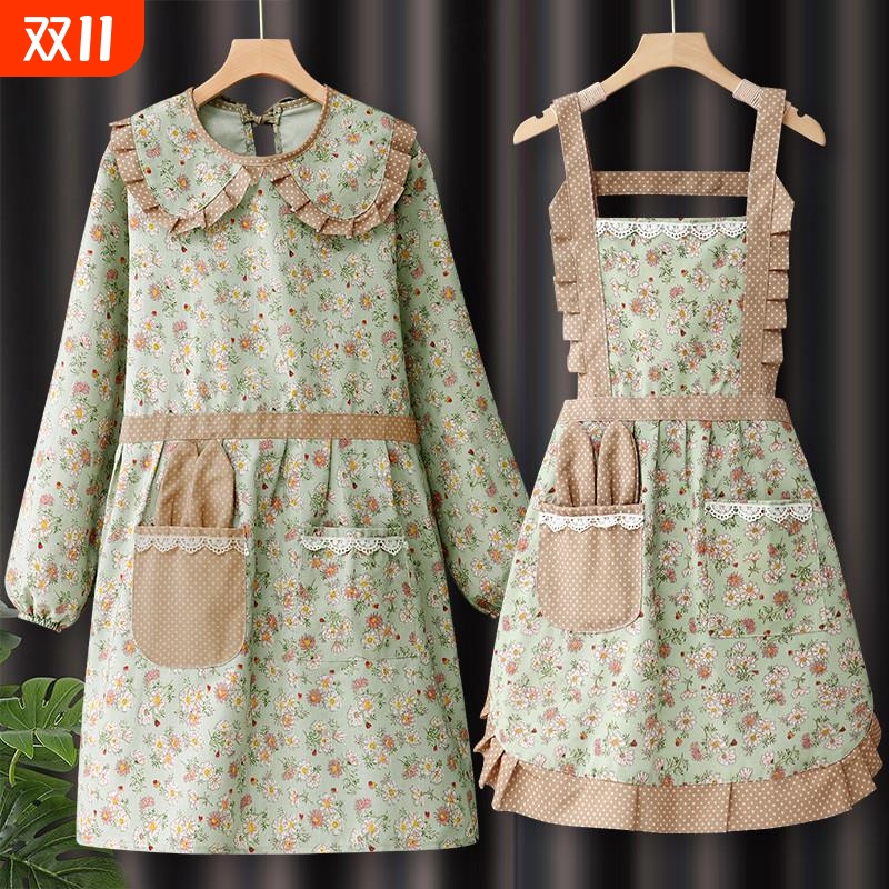 围裙长袖纯棉厨房家用做饭网红罩衣女2025新款时尚洋气秋冬工作服