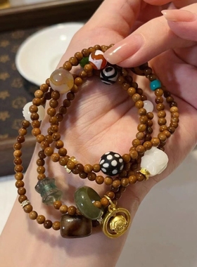 库克多圈手链搭配萤石并蒂莲虎牙天珠菩提文玩佛珠手串