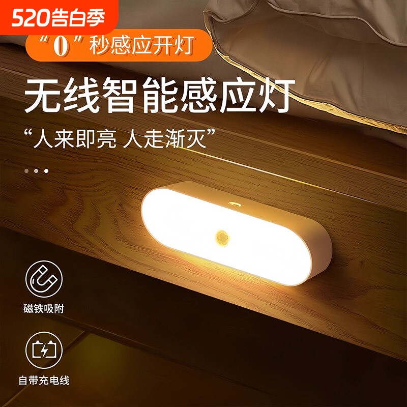 人体感应小夜灯智能充电式声控灯家用无线过道墙壁起夜楼道感应灯
