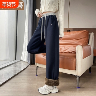 东北保暖棉裤子冬季新款加绒休闲裤高腰弯刀运动裤羊羔绒大码女裤