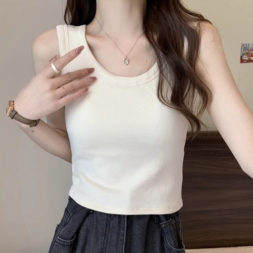 纯棉内搭吊带背心女新款防晒衣白色打底宽肩带无袖短款上衣夏外穿