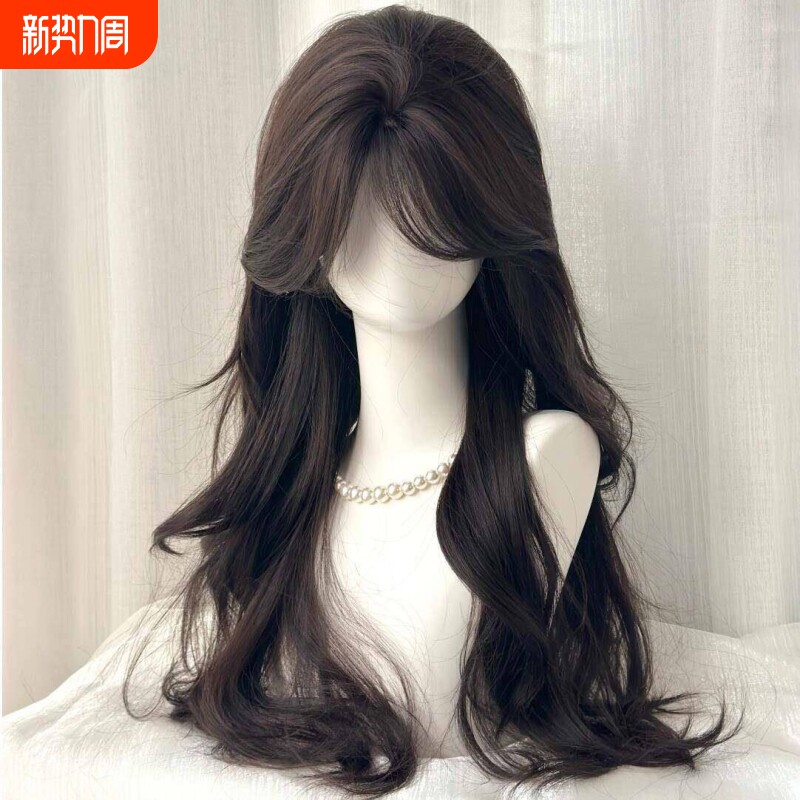 免戴发网中分八字刘海长卷发古早黑茶色日常轻薄头顶补发增发假发